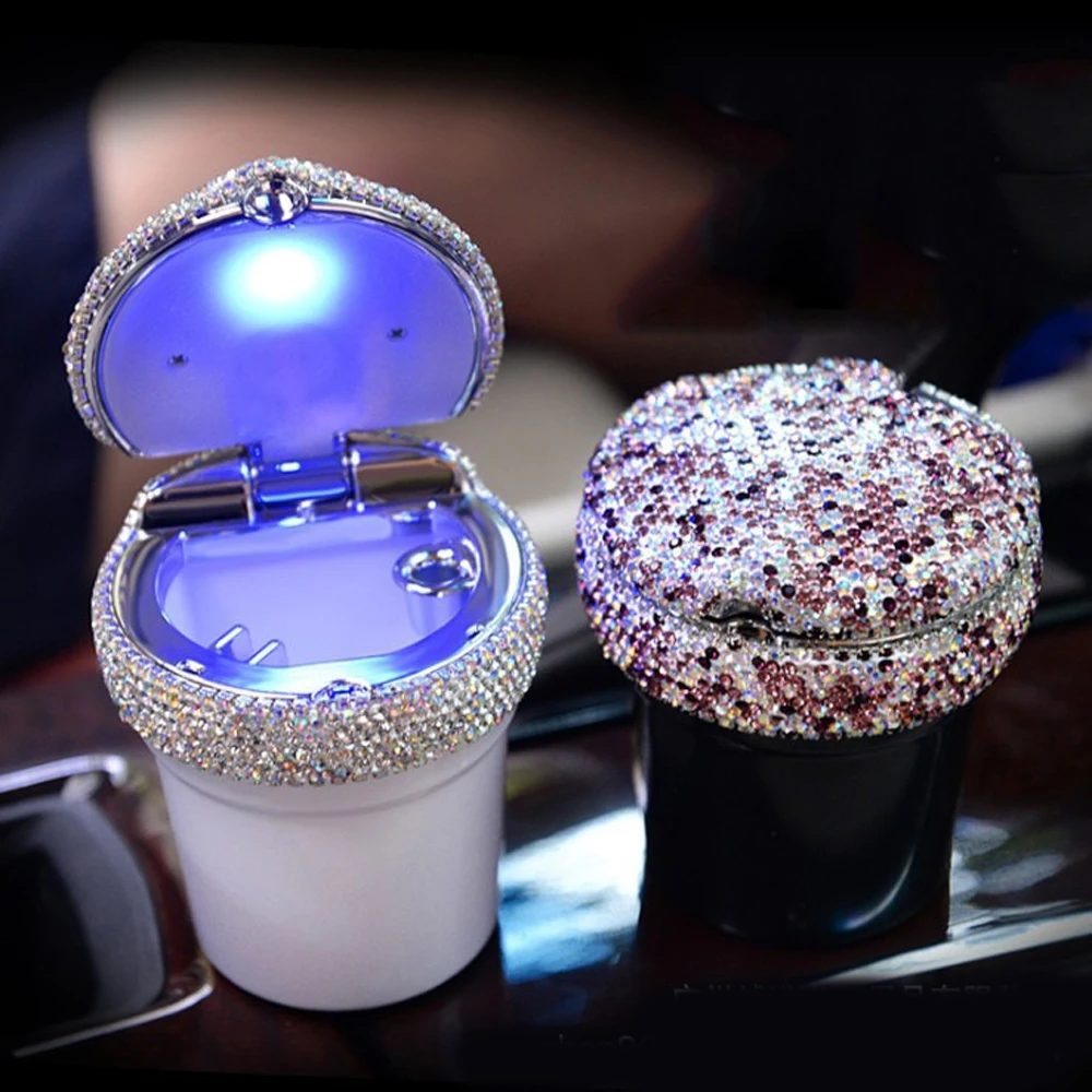 

Diamond-Studded Car Ashtray with LED Light Luminous Multifunctional Car Ashtray Car Interior Car Accessories
