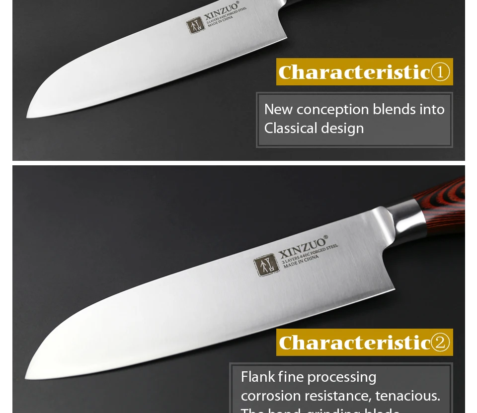 XINZUO 7 ''нож Santoku 3 слоя 440C стальной кухонный нож высокого качества из нержавеющей стали японский нож шеф-повара с ручкой Pakkawood