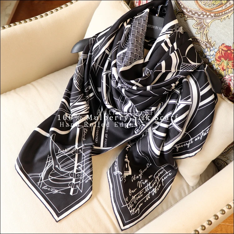 

100 Silk Scarf 135135 large Mulberry-Silk Scarf Designer Scarves Foulard Femme Soie De Marque De Luxe"Petit-Duc"