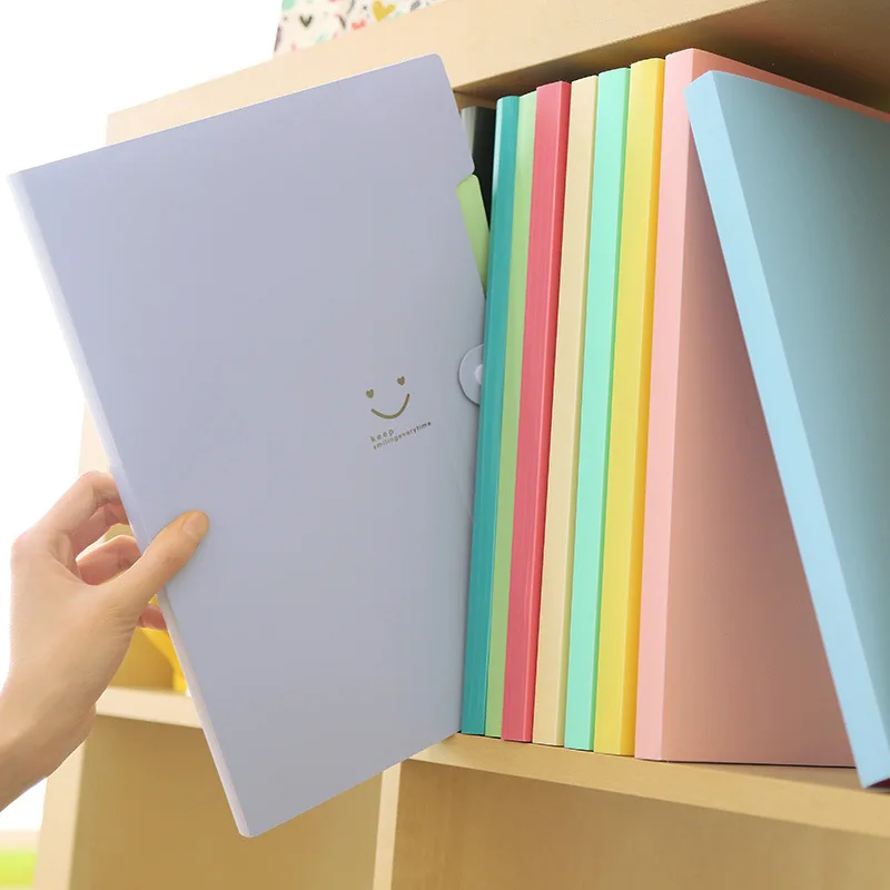 

Cute Smile 5 Pocket File Folders High Capacity Plastic Envelope Folder Paper ClipPaper Receiver storage organ bag