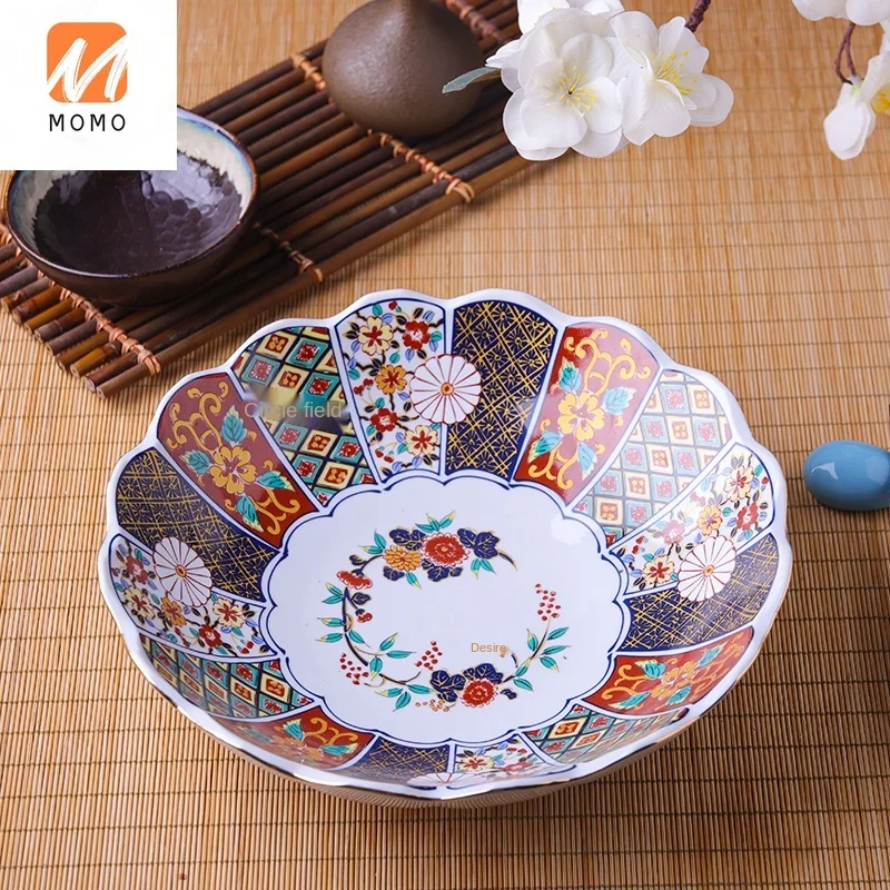 

Creative Lace Large Bowl Decals Ceramic Sashimi Bowl Big Soup Bowl Retro Japanese Salad Bowl Hot Pot Barbecue Plate