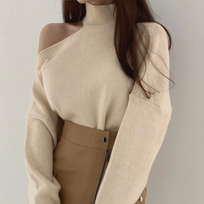 Пуловер женский трикотажный на одно плечо с длинным рукавом для осени и зимы 11315 |