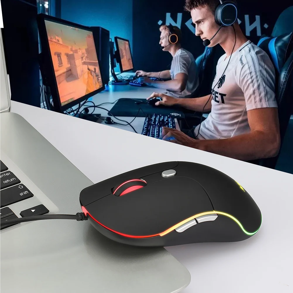 

Бесшумная эргономичная Проводная USB оптическая мышь 3200DPI, 6 кнопок, цветная Регулируемая подсветка, игровые мыши для YWYT G854
