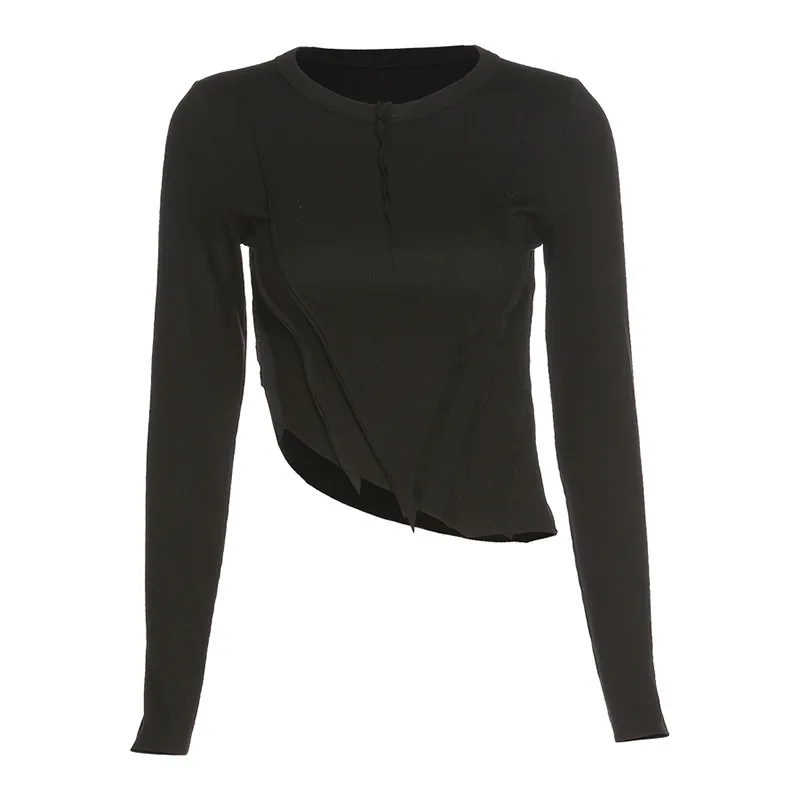 

2021 Harajuku Streetwear Sexy Black White Ruched Crop Top Fashion Short Sleeve Tshirt Basic Irregular Cropped Women T-shirt