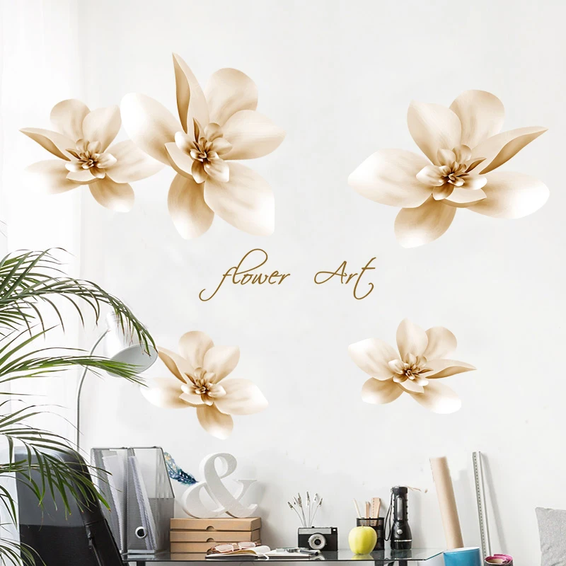 

3D Flower Wall Stickers Living Room Bedroom Bathroom Teen Room Decor Aesthetic Warm Poster Self Adhesive Wallpaper