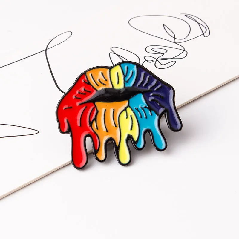 

Dear-you New creative color lips metal paint brooch, personality all-match jewelry, backpack accessories