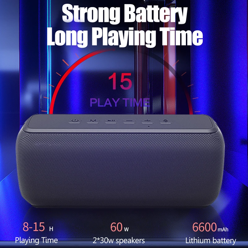 

Беспроводная водонепроницаемая Bluetooth-колонка, 60 Вт, Type-C