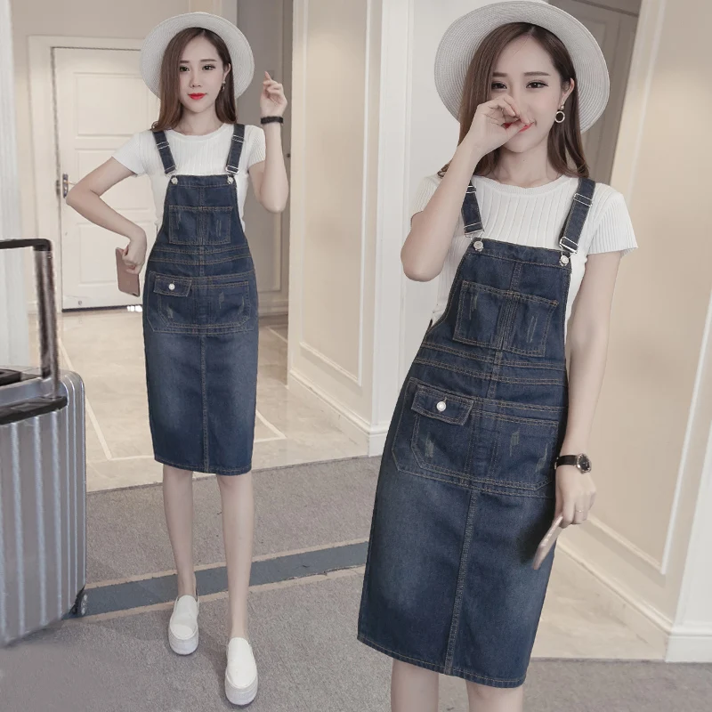 Женское джинсовое платье на подтяжках без рукавов размера плюс хлопок в