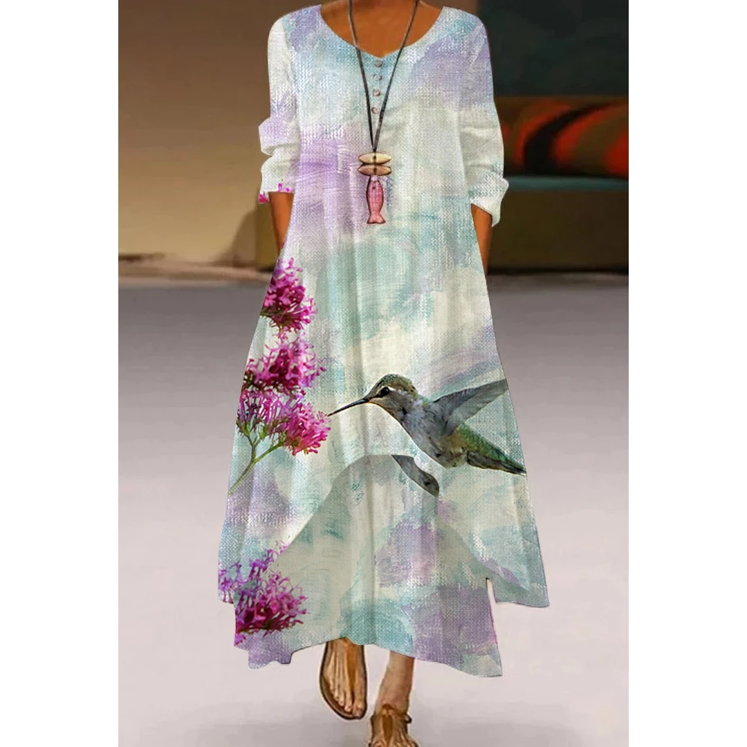 Элегантные платья с 3D принтом цветов и птиц женское богемное вечернее платье