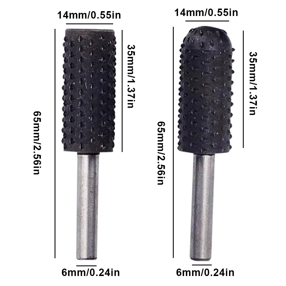 

2PCS Rotary Burr Woodworking Drill Bit With 1/4 Long Shank Coarse Abrasive Grinding Rasp Wood Polishing Head Rotary Attachment