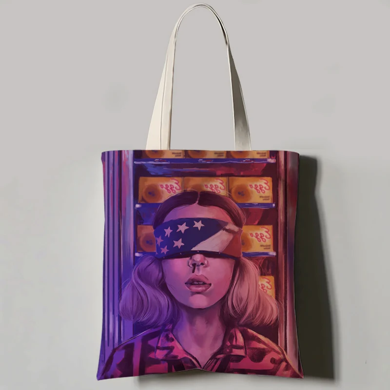 Stranger things Eleven Print Tote Bag For Women Casual Foldable Shopping Bag Canvas Bag Outdoor Beach Bag