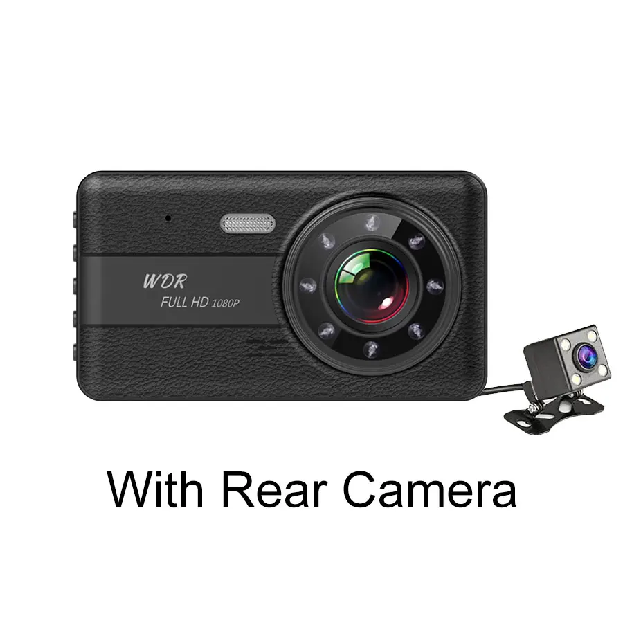 With Rear Camera Olysine Новые 4 дюйма Dashcam Full HD 1080P Видеорегистраторы для автомобилей Двойной объектив диск Регистраторы Ночное видение тире Камера автомобильный видео регистратор - Название цвета: With Rear Camera