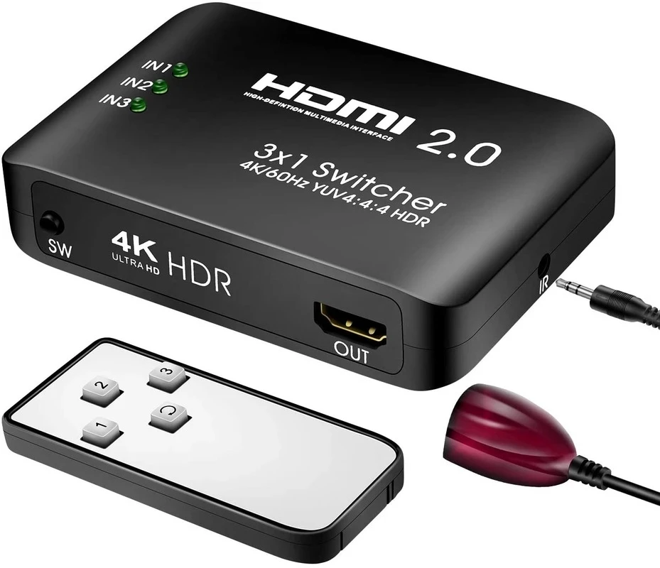 

HDMI 2.0 Switch 3 Port HDMI Switcher 3 In 1 Out Supports HDR & HDCP 2.2 4k@60Hz 3D 1080P For PS4 Xbox One Blue-Ray Player HDTV