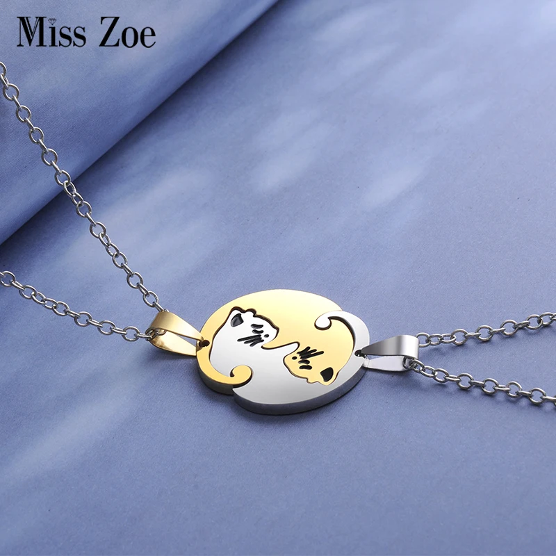 2 шт./компл. ожерелье Yin Yang Tai Chi подвеска в форме кошки с круглым сердцем дружба BFF