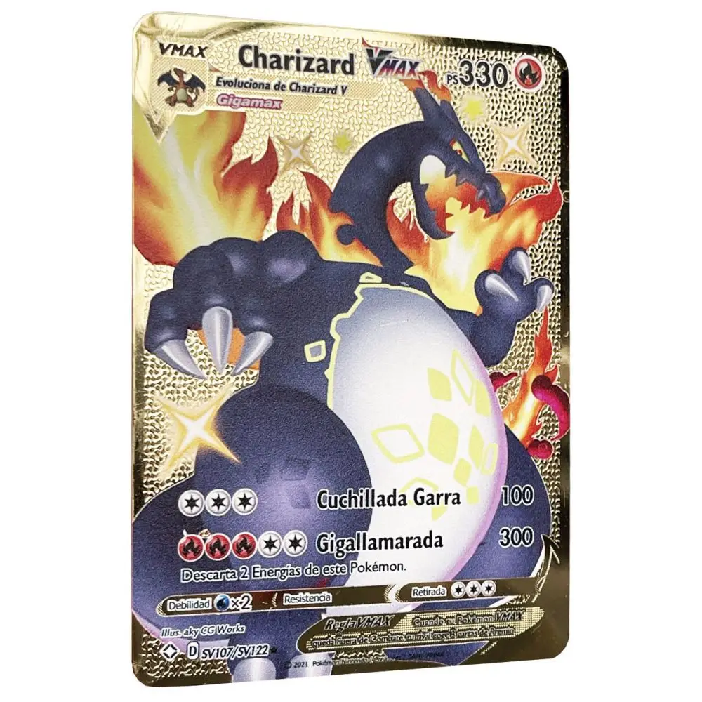 Блестящие карты покемона Charizard Vmax в испанском стиле металлические буквы детский
