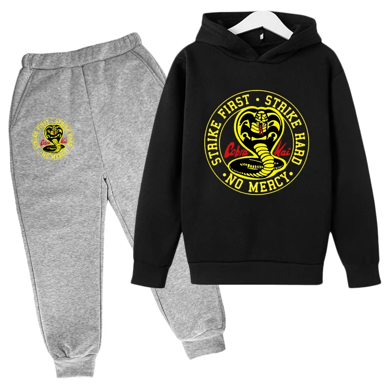 

2021 Spring Autumn Cobra Kai print Hoodie Suit Cotton Kids Hoodie And Pant Two-piece Set 4-14 Years Girl Boys Casual Clothes