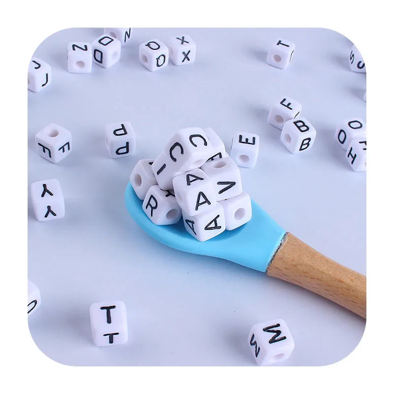 Cuentas de letras acr&iacute;licas para fabricaci&oacute;n de joyas, cuentas de alfabeto de cubo de 10MM, sin BPA, DIY, pulsera, collar masticables, juguete de dentici&oacute;n para beb&eacute;, 100 Uds.-2