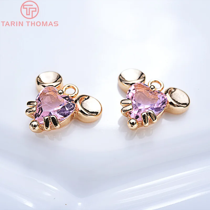 4 шт. подвески-прикрасы "Мышь" с цирконами, покрытые 24-каратным золотом, диаметр 12 мм, высокое качество, для создания украшений своими руками, аксессуары для ювелирных изделий.