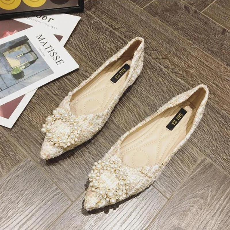 

Sexy Pointed Toe Suede Pearl Shallow Flats Women office Lady Work Rubber Sole Non-slip Shoes Fashion Colorful Casual Flats