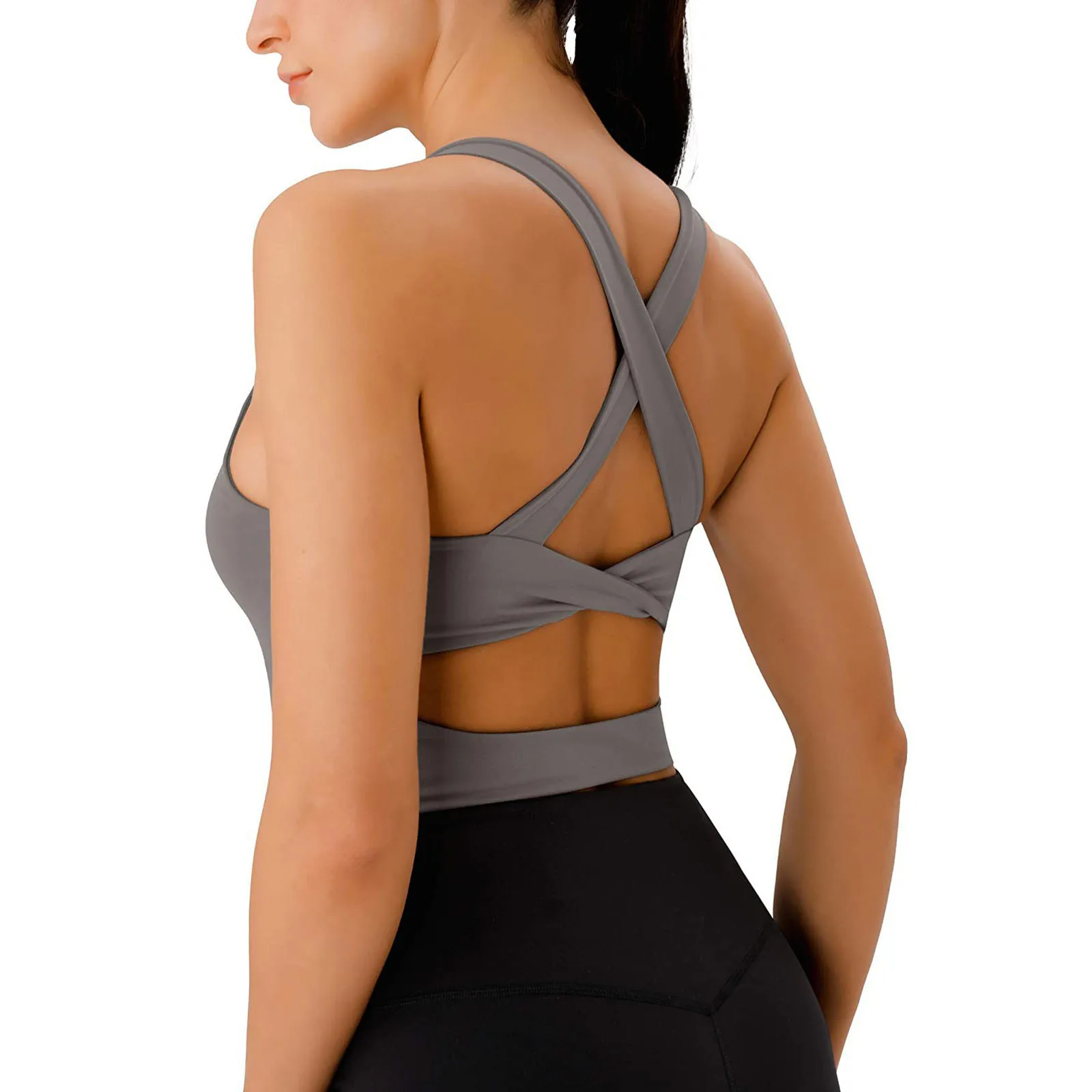 

Shockproof Cross Straps Back Bra Running Gym Sports Bra Top Women Widen Hem Push Up Workout Fitness Yoga Crop Tops Brassiere