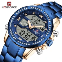 naviforce mens fashion business watches big dial luminous led digital calendar alarm waterproof stainless steel strap watch men