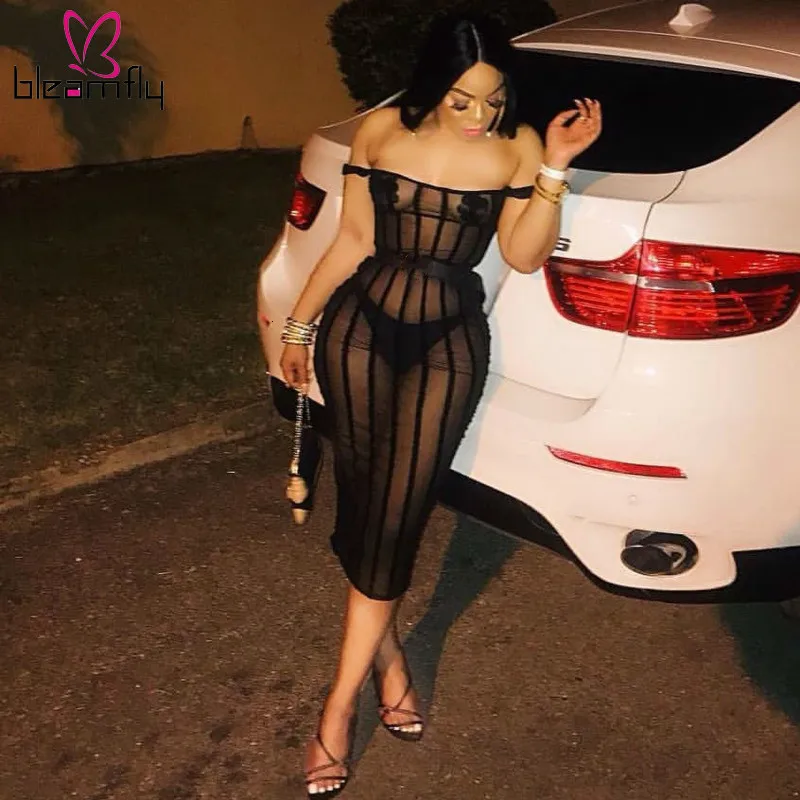 Женское сексуальное облегающее Клубное платье в полоску из прозрачной сетки с