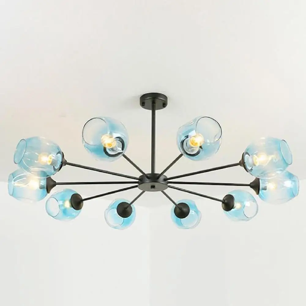 Современная Художественная лампа синие выцветающие стеклянные тени люстры с