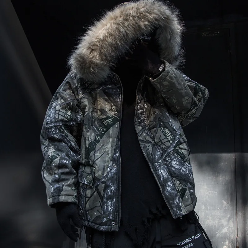 Camouflage Зимняя Толстая Камуфляжная парка с меховым воротником, ветрозащитная куртка, уличная модная мужская Свободная теплая куртка с капюшоном, верхняя одежда из хлопка - Цвет: Camouflage