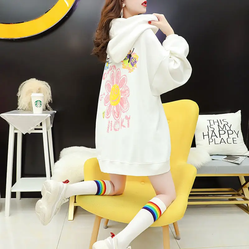 

Cotton large 200kg medium length women's fashion ins Plush thickening autumn and winter new Korean loose top