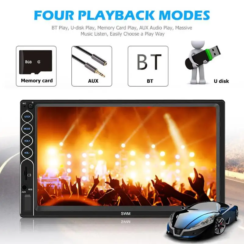 SWM стерео 2 DIN Bluetooth USB AUX радио приемник 7 дюймов сенсорный экран MP5 плеер UI дизайн с реверсивным изображением головное устройство
