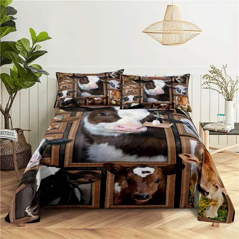 Cow 0.9/1.2/1.5/1.8/2.0m Digital Printing Polyester Bed Flat Sheet With Pillowcase Print Bedding Set | Дом и сад