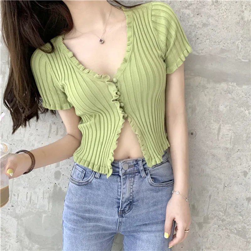 

Autumn Sweet Chic 7 Colours Knitted Shirts Ladies Casual V-Neck Single Breasted Good Elasticity Cardigan Tops