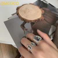 qmcoco simple silver colorstar adjustable wide rings women fashion creative geometric handmade birthday party fine jewelry gifts