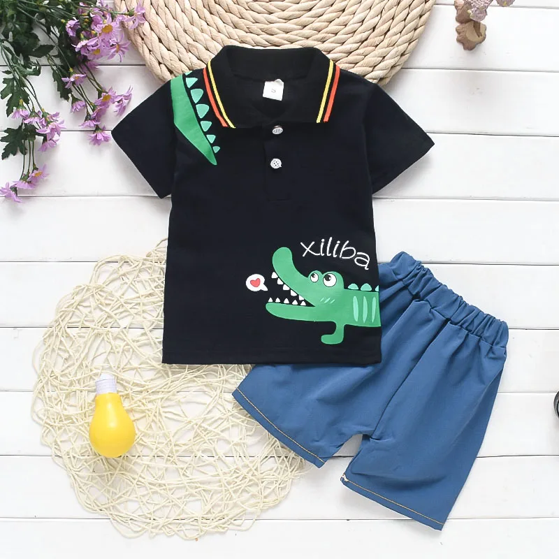 BibiCola summer baby boys clothing sets 2PCS cotton carton short sleeved+strap pants tracksuit clothes casual set |