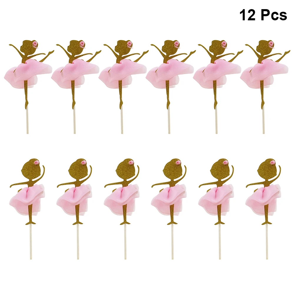 12 шт. Золотая блестящая вставка для торта балерины танцующей девушки кекс