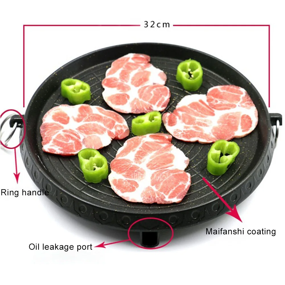 

Portable Round Metal Non-stick Barbecue Grill Roaster Pan Stovetop BBQ Cookware
