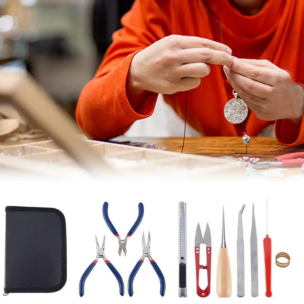 

11 IN 1 DIY Pliers Kit Jewelry Tools Supplies Making Copper Ring Tool with Zipper Pouch