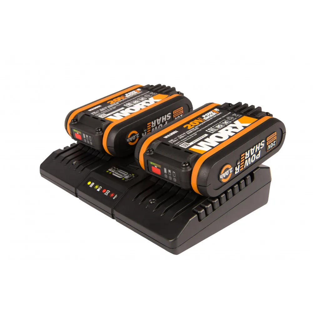 Комплект WORX WA3610: Двойное зарядное устройство WA3869 2*1A 20В 2 Аккумулятора WA3553 4А*ч