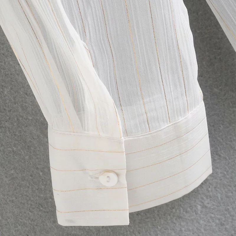 

Spring Transparent Metal Stripe Lapel Long Sleeve Women's Loose Shirt Vintage Single Breasted Simplicity Chic Female Tops
