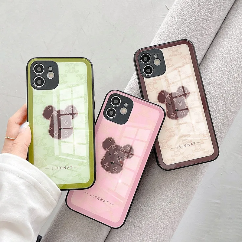 

Square Tempered Glass Violent Bear Phone Case for iPhone 12 Mini 13 Pro 11 Pro Max SE 2 X XR XS Max 8 7 6 Plus Silicone Cover