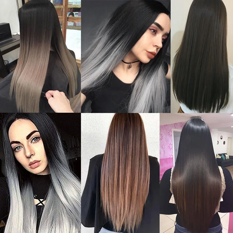 Накладные волосы DIANQI длинные прямые с эффектом омбре 24 дюйма 5 зажимов для женщин
