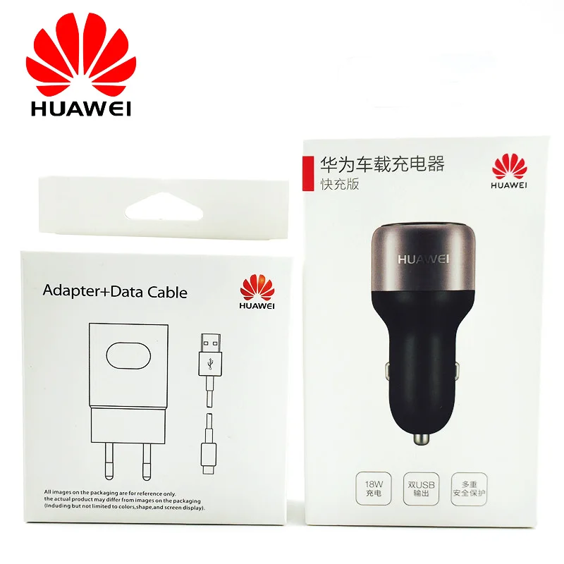 

Huawei Car Charger Original 18W Dual Usb Quick Fast Charge 9v/2a EU adapter usb type c cable for p30 lite p20 P9 Nova 4 3 honor