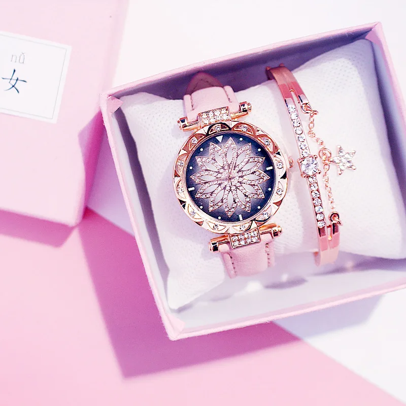 

Luxus Frauen Uhren Armband set Starry Sky Damen Armband Uhr Casual Leder Quarz Armbanduhr Uhr geschenk Relogio Feminino
