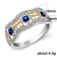 gorgeous two tone alloy rings women blue color main stone wedding ring size 6 10
