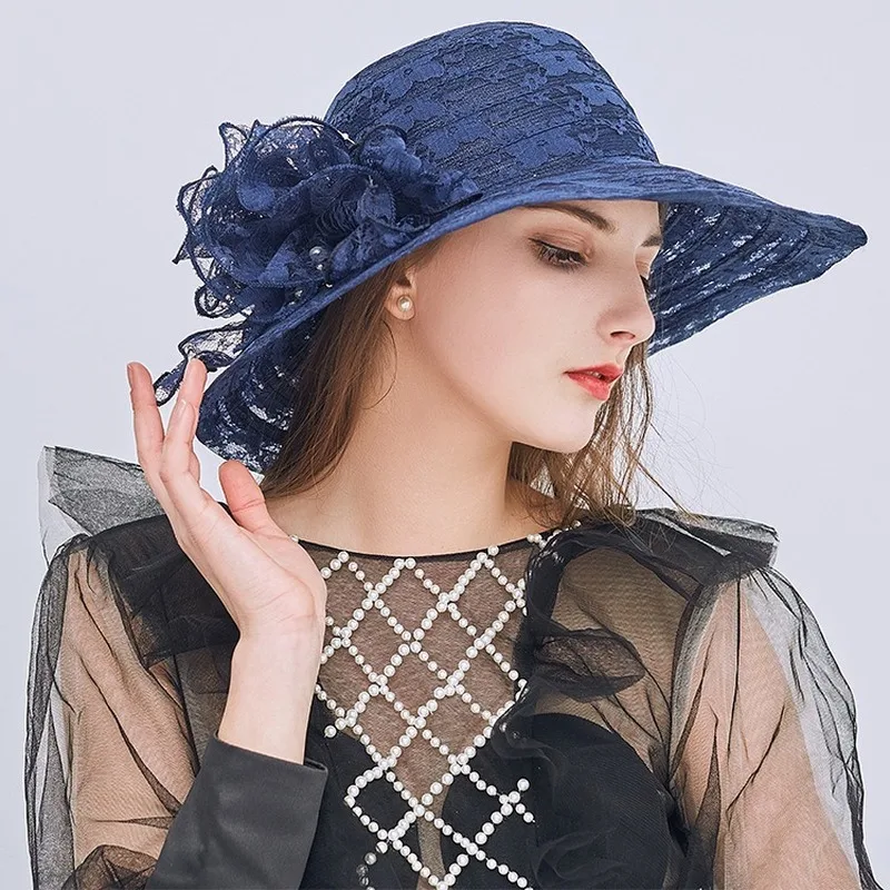 Элегантная женская шелковая кружевная морская пляжная шляпа с блестками в