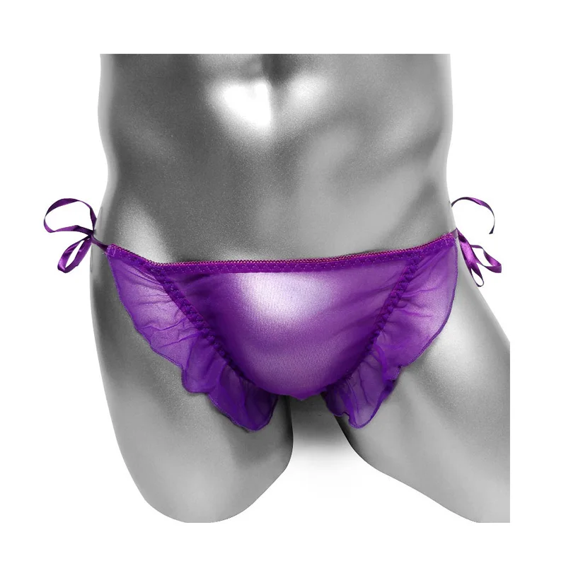 Трусы брифы Guaze мужские сетчатые с оборками нижнее белье для геев дышащие