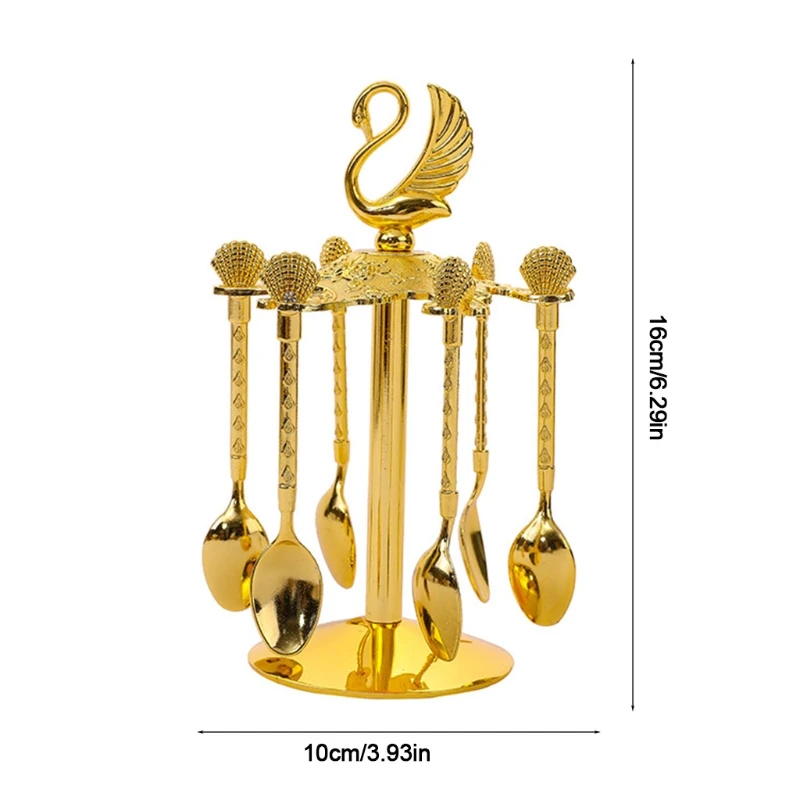 

Настольная кофейная ложка в европейском стиле, столовая посуда золотого и серебряного цвета, украшение в виде лебедя, вилки и десерта, 2 цвет...