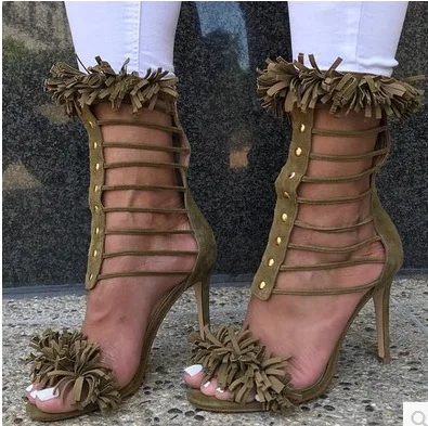 

Solid Suede Tassel Sexy Fashion High Heel Sandals summer boots women