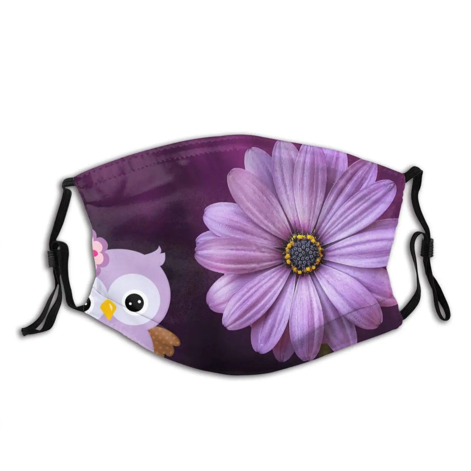 

Purple Flower And Owl Face Mask With Filter Pocket Washable Reusable Face Bandanas Balaclava With 2 Pcs Filters