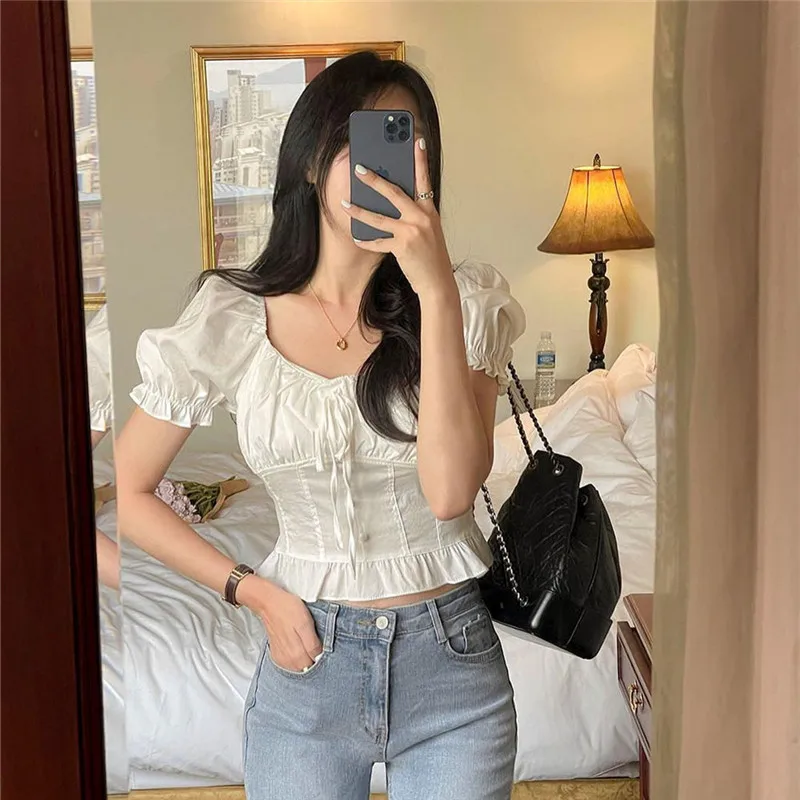 УКОРОЧЕННЫЙ ТОП Rapcopter в винтажном стиле милый галстук футболка Корейском